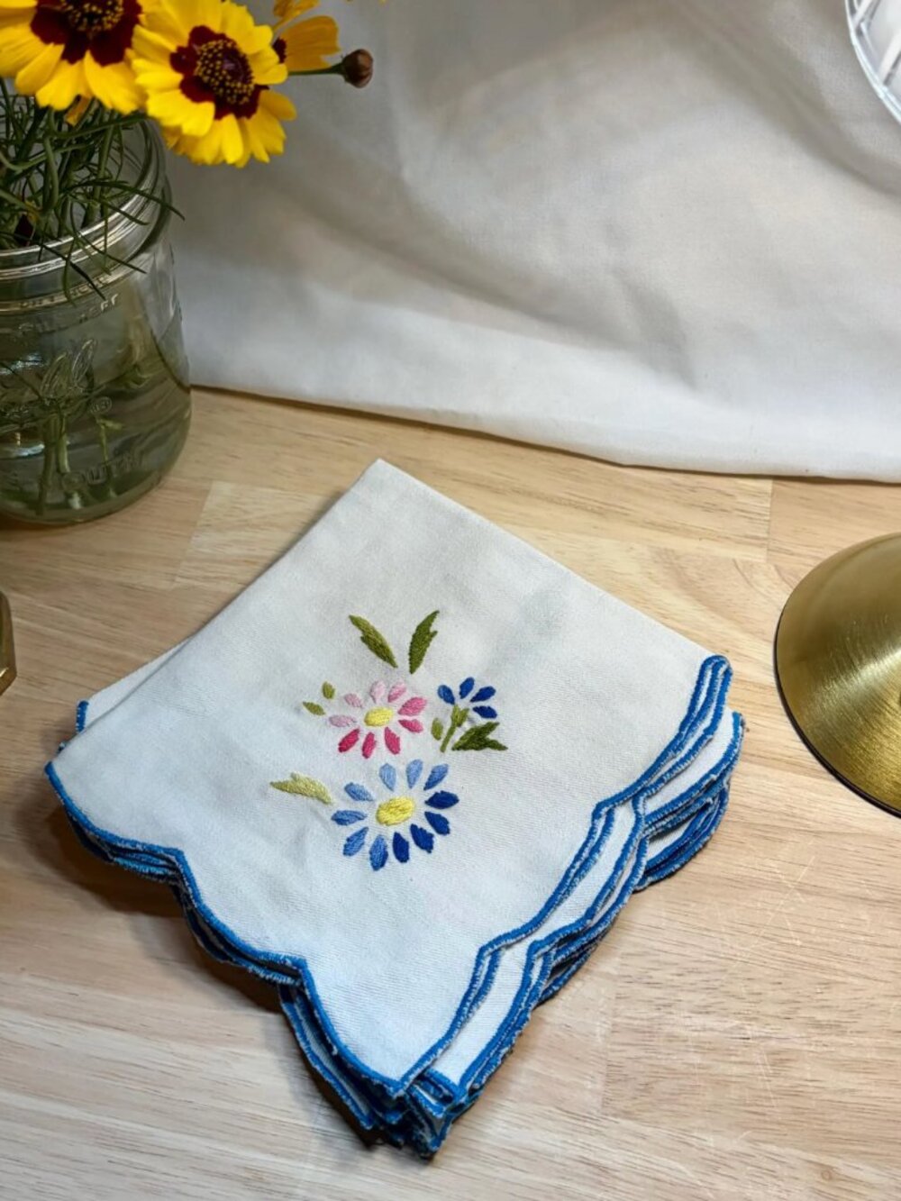 Vintage Embroidered Cotton Handkerchiefs